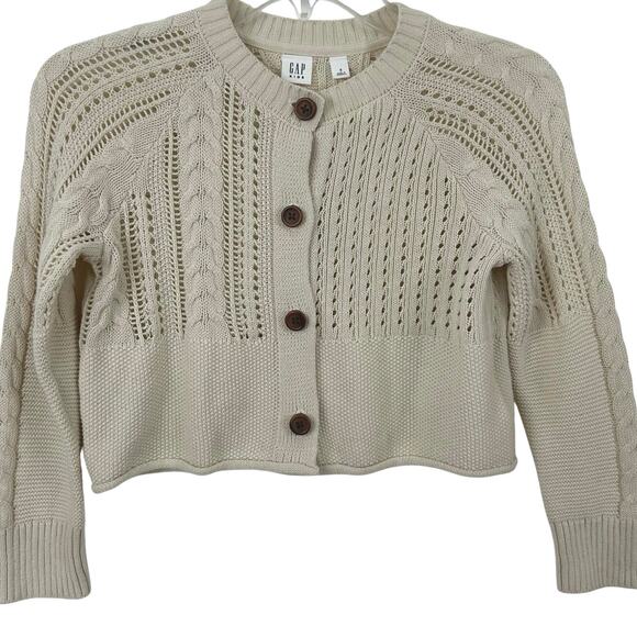 Gap Other - Gap Kids Long Sleeve Knit Cardigan Sweater Cream Preppy Girls Size Small 6-7